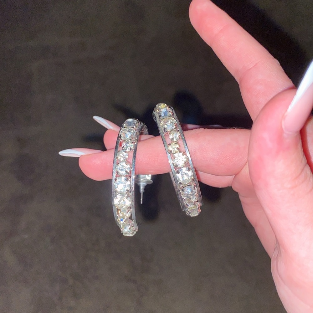 Silver Rhinestone Hoops - Picture 3 of 3